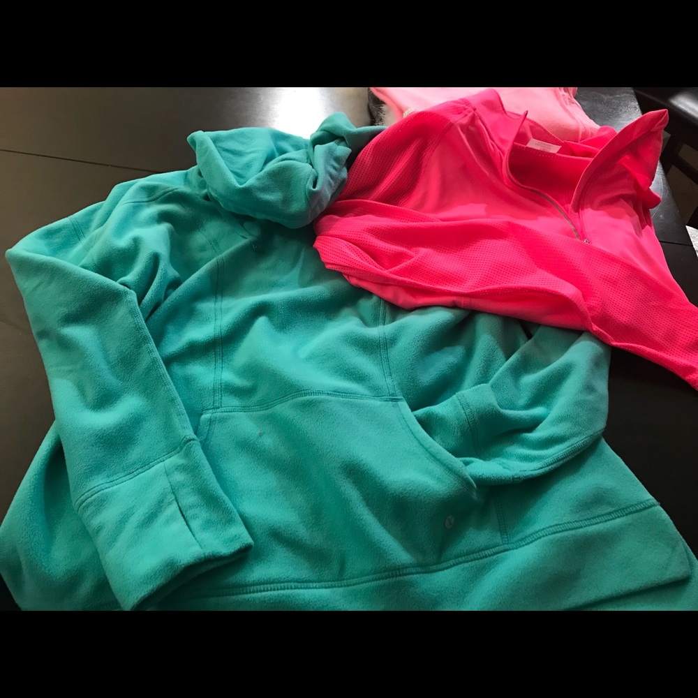I fleece and 1 pink nylon hoodie